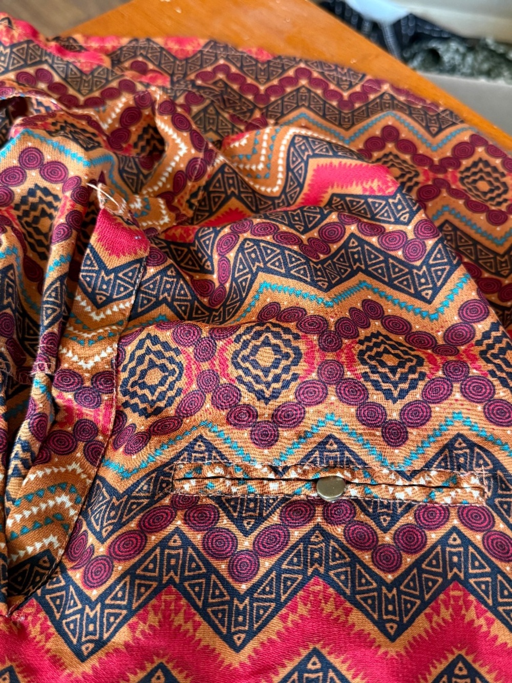 Indulge Southwestern Semi Sheer Orange Brown Geometric Print Top Size 2X - Picture 9 of 11